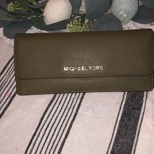 MK authentic wallet olive green